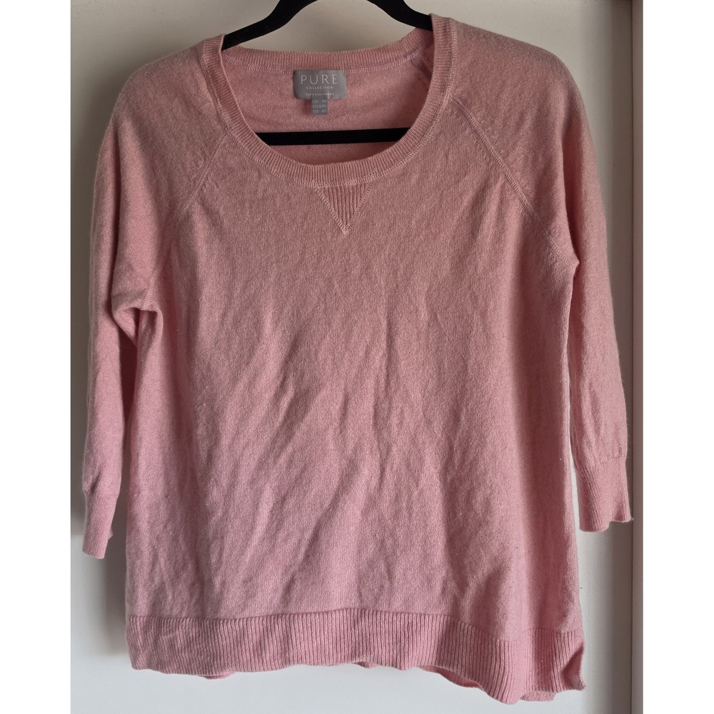 Pure Collection Cashmere Sweater Size 8/10 Pink Solid Round Neck Pullover